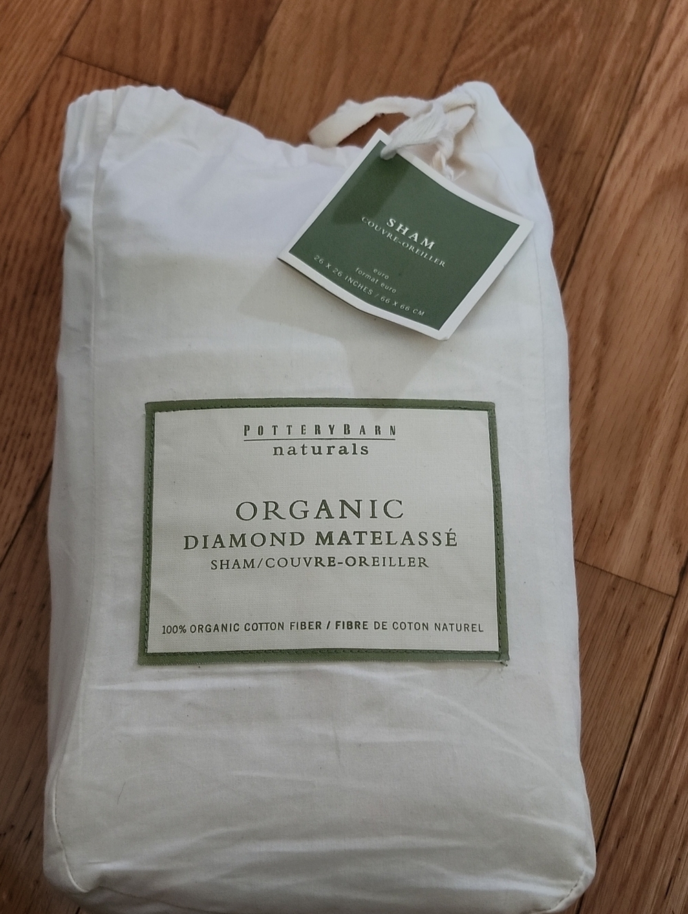 Pottery Barn Organic Euro Quilted Pillow Sham Diamond Pattern Nwt